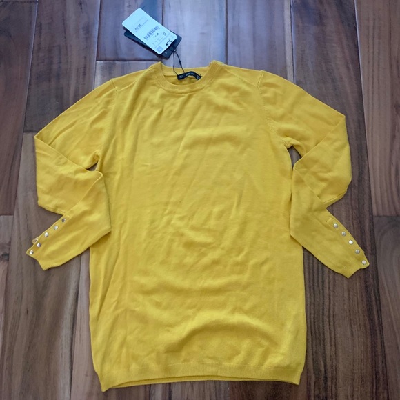 🚫SOLD🚫NWT ZARA KNIT MUSTARD SWEATER GOLD BUTTONS - Picture 3 of 9